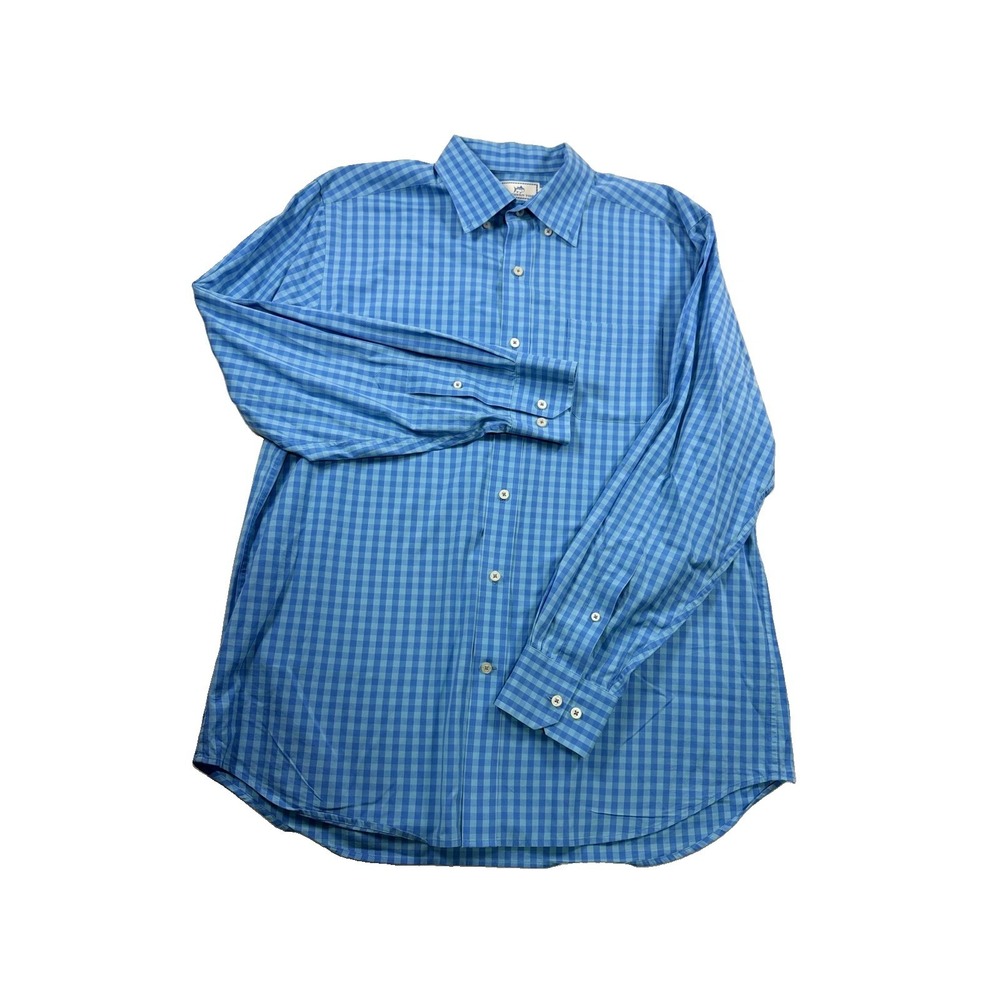 Southern Tide Long Sleeve Button Down Shirt Large Classic Fit Light Blue Gingham